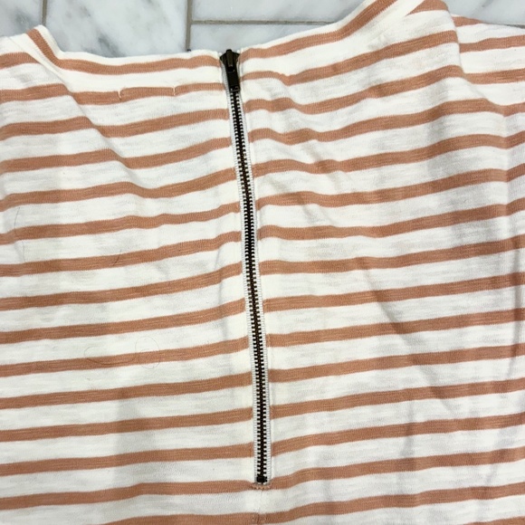 J.Crew 3/4 sleeve embellished neckline cream and peach striped tee - Picture 4 of 7